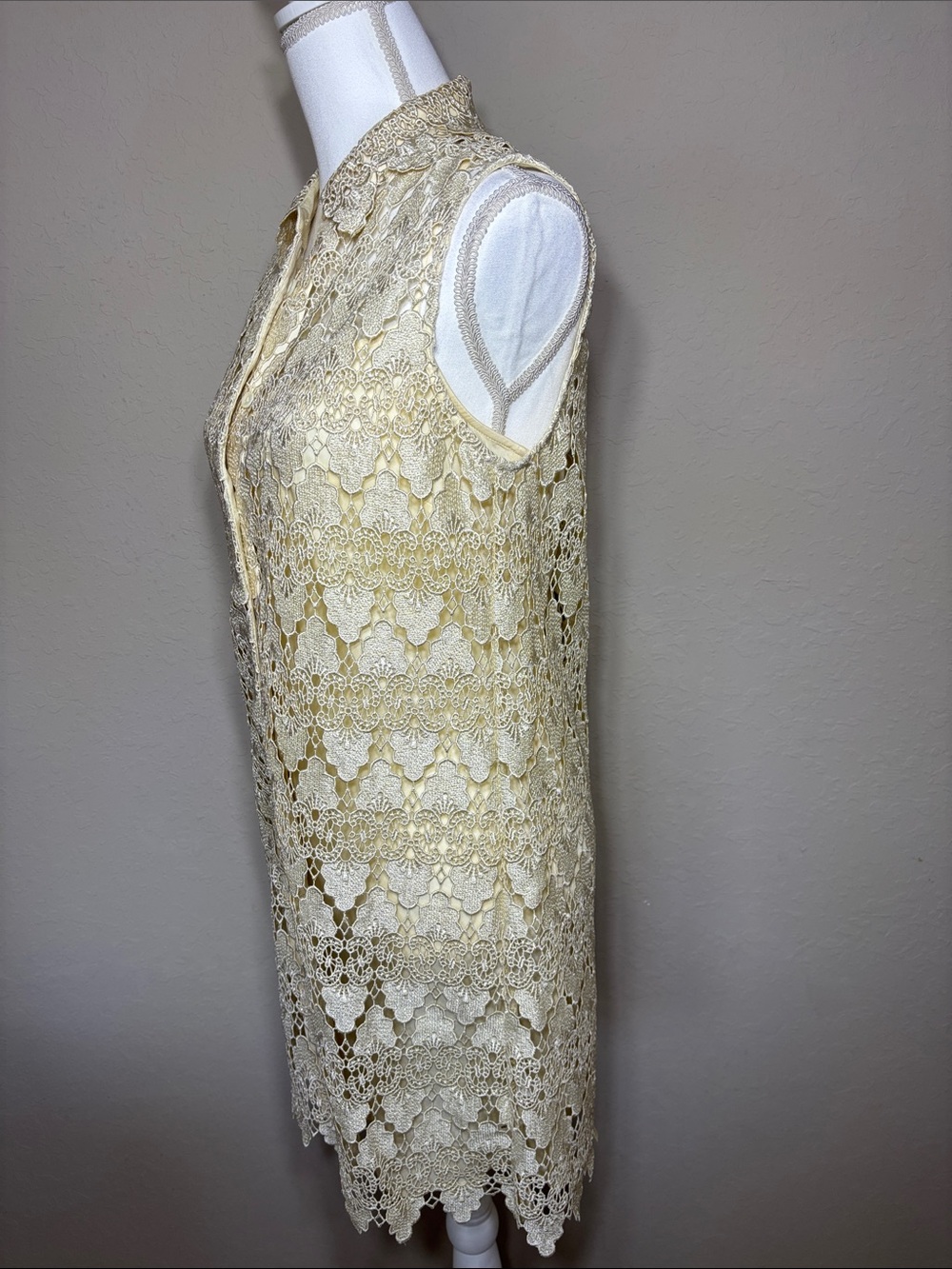 FRAME The Deco Scalloped Guipure Lace
Mini Shirt Dress Ecru Cream M NWT - Picture 9 of 12